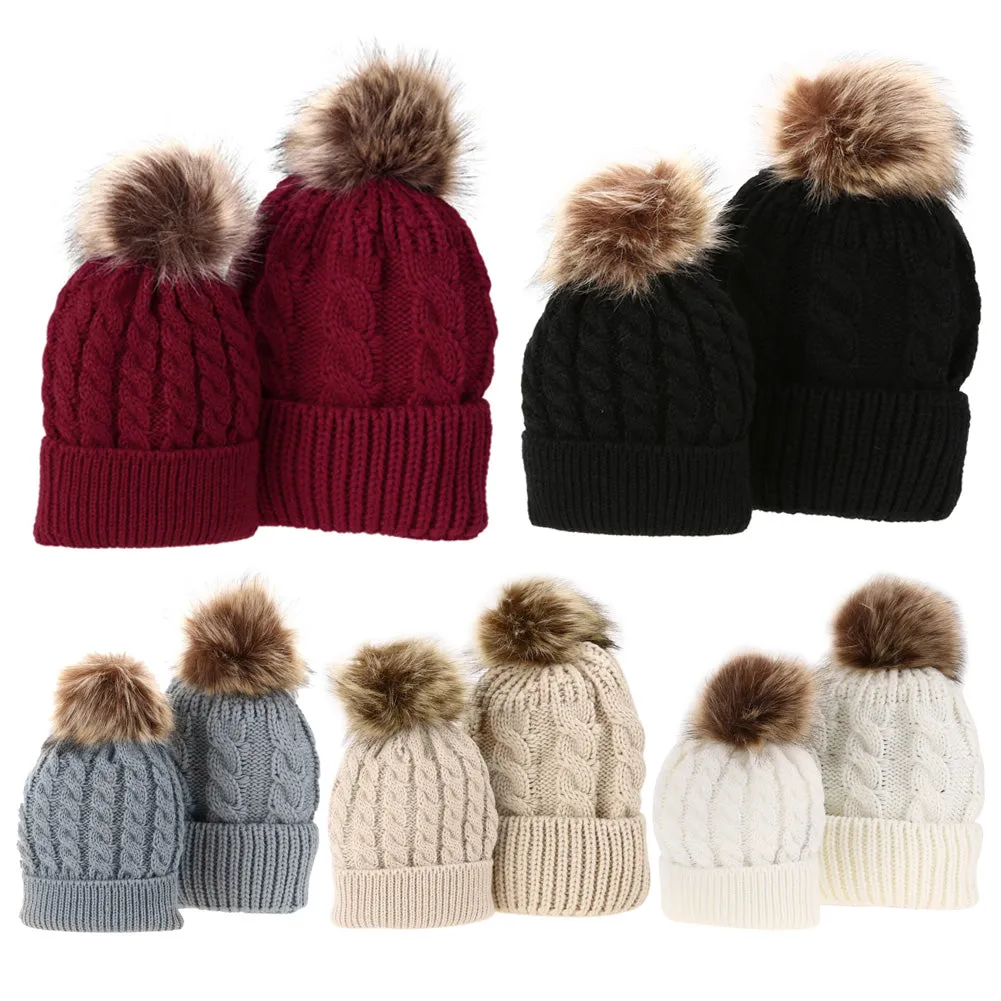 2pcs Mom and Baby Hat  Knitted Winter