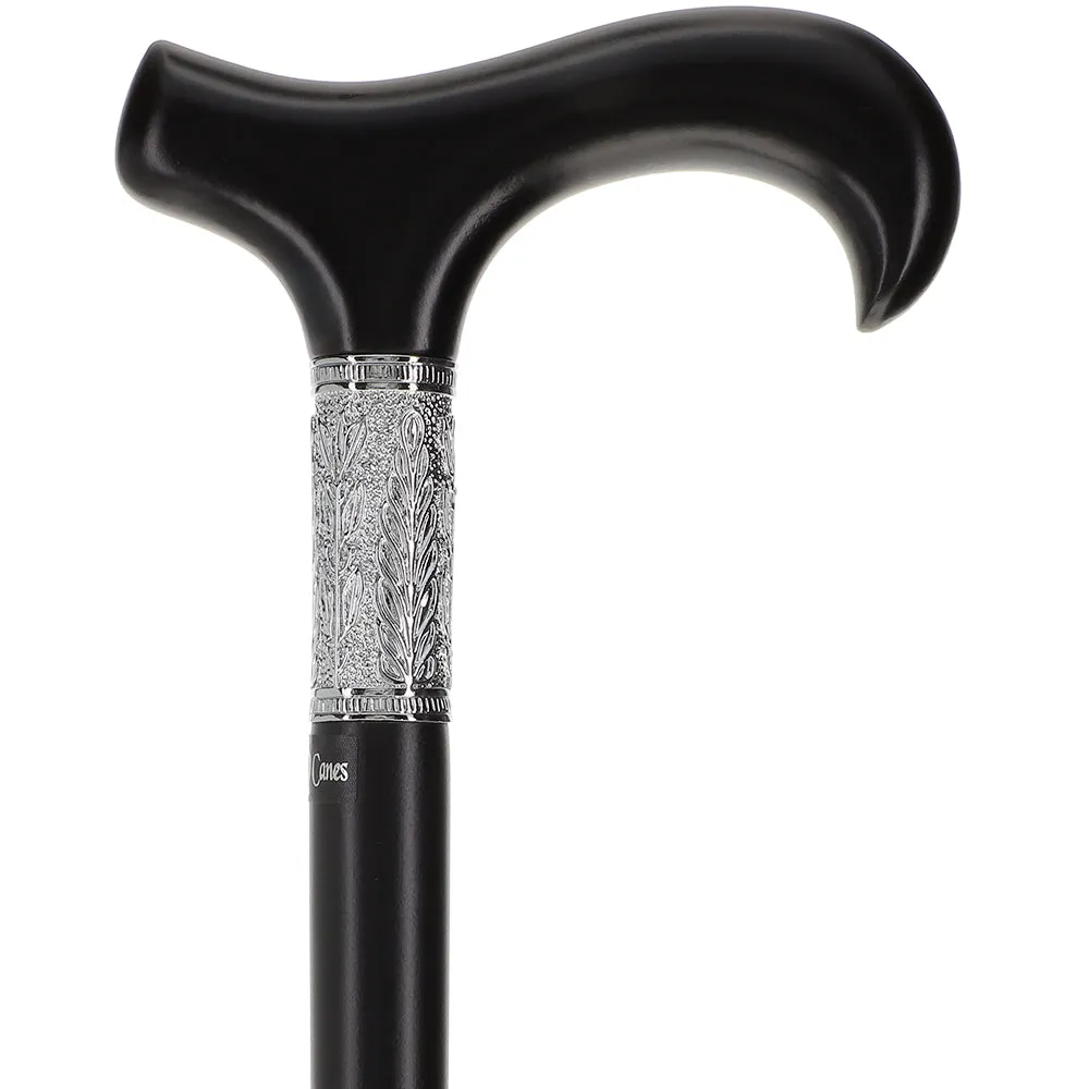 Artisan Pewter Leaf Collar: Luxury Black Beechwood Derby Cane