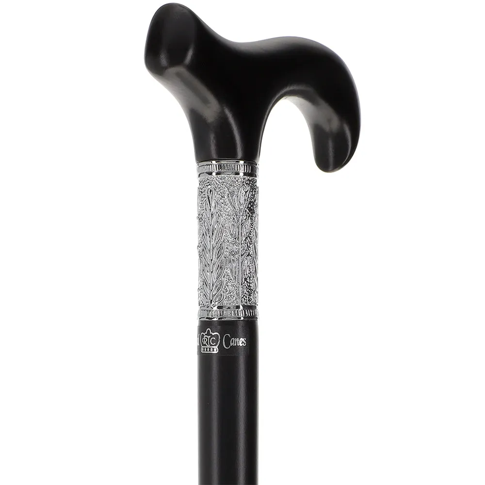 Artisan Pewter Leaf Collar: Luxury Black Beechwood Derby Cane