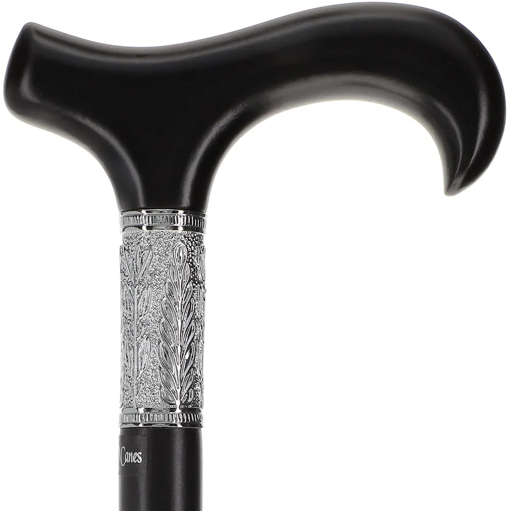 Artisan Pewter Leaf Collar: Luxury Black Beechwood Derby Cane