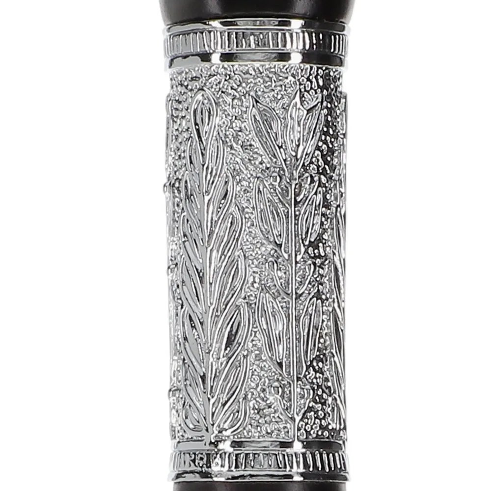 Artisan Pewter Leaf Collar: Luxury Black Beechwood Derby Cane