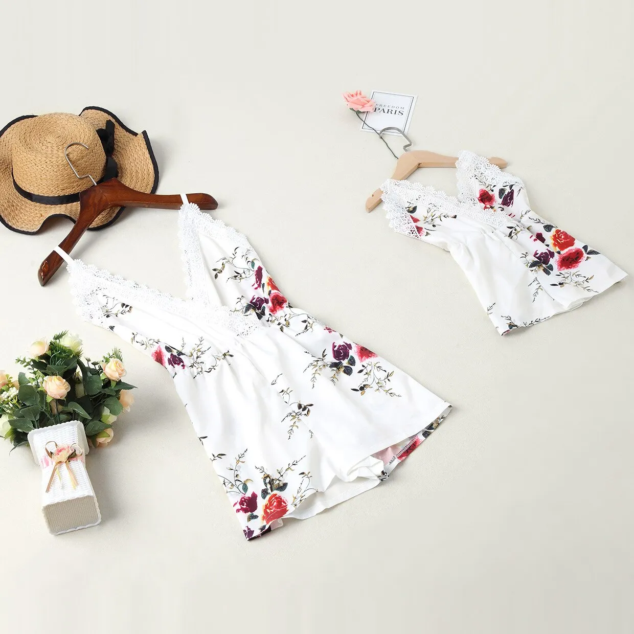 Beach Baby Girl Dress Women Jumpsuit Dress Lace Mother Daughter