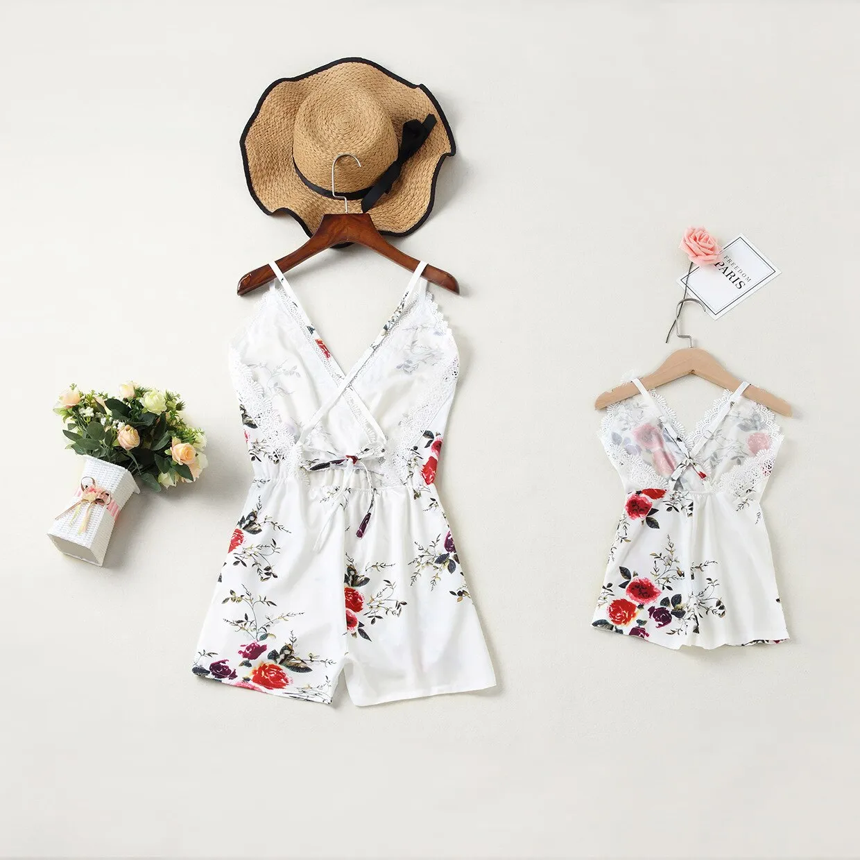 Beach Baby Girl Dress Women Jumpsuit Dress Lace Mother Daughter