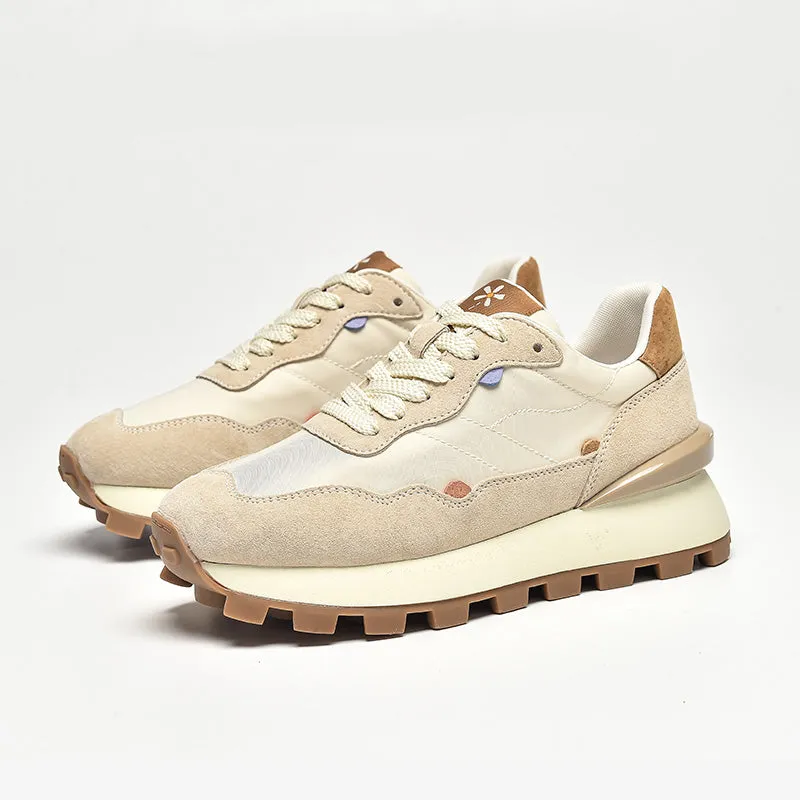 BeauToday Leather Patchwork Chunky Sneaker with Lug Sole for Women