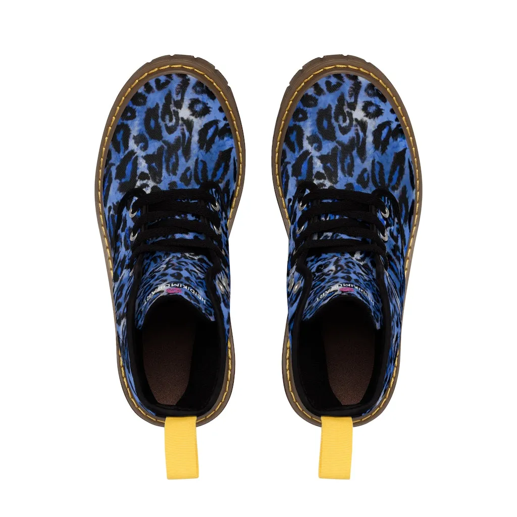Blue Leopard Women's Canvas Boots, Best Leopard Animal Print Winter Boots For Ladies