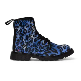 Blue Leopard Women's Canvas Boots, Best Leopard Animal Print Winter Boots For Ladies