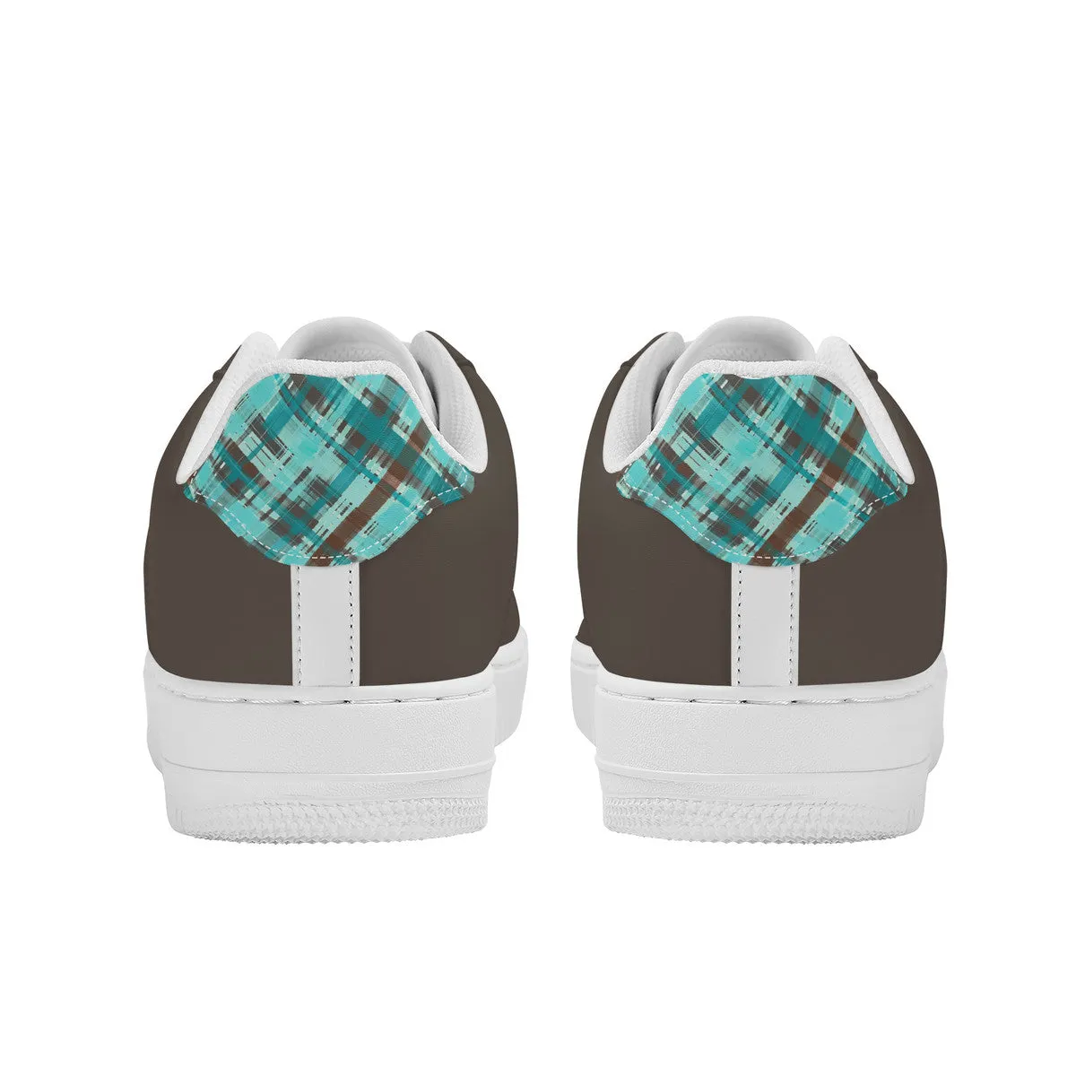 Bold Abstract Watercolor Plaid in Shades of Green and Brown with Brown Trim  Unisex Air Force Sneakers