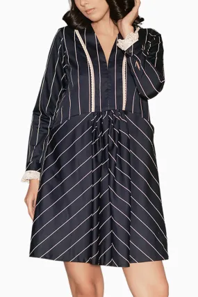 Celia Navy Blue Pinstripe Dress