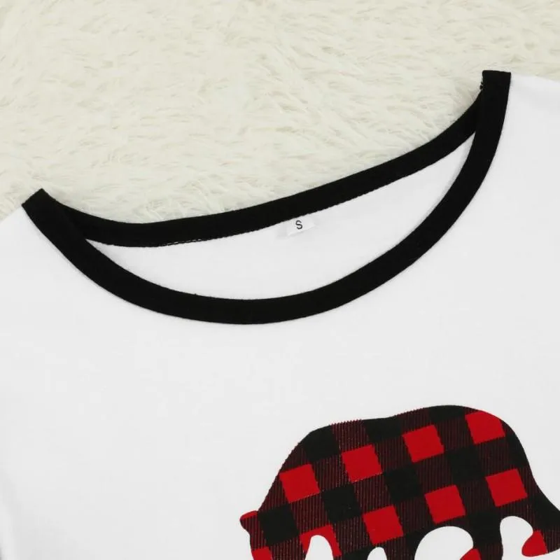Christmas Bear Print Top and Plaid Pants Family Matching Pajamas Set