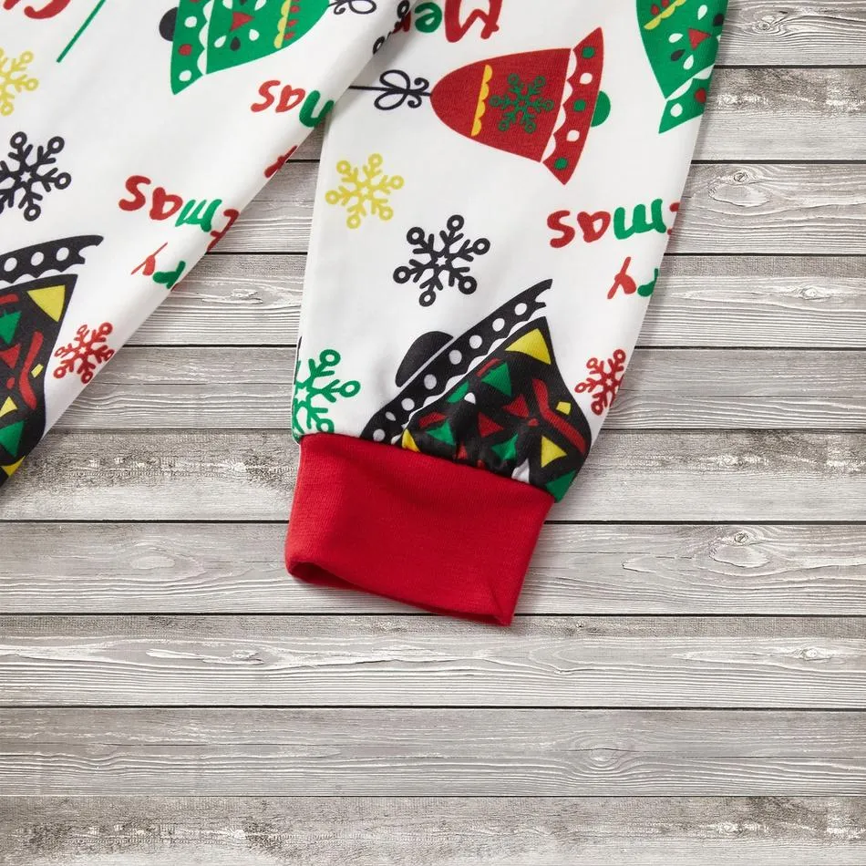 Christmas Bells Print Hooded Onesies Matching Pajamas
