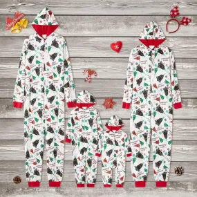 Christmas Bells Print Hooded Onesies Matching Pajamas