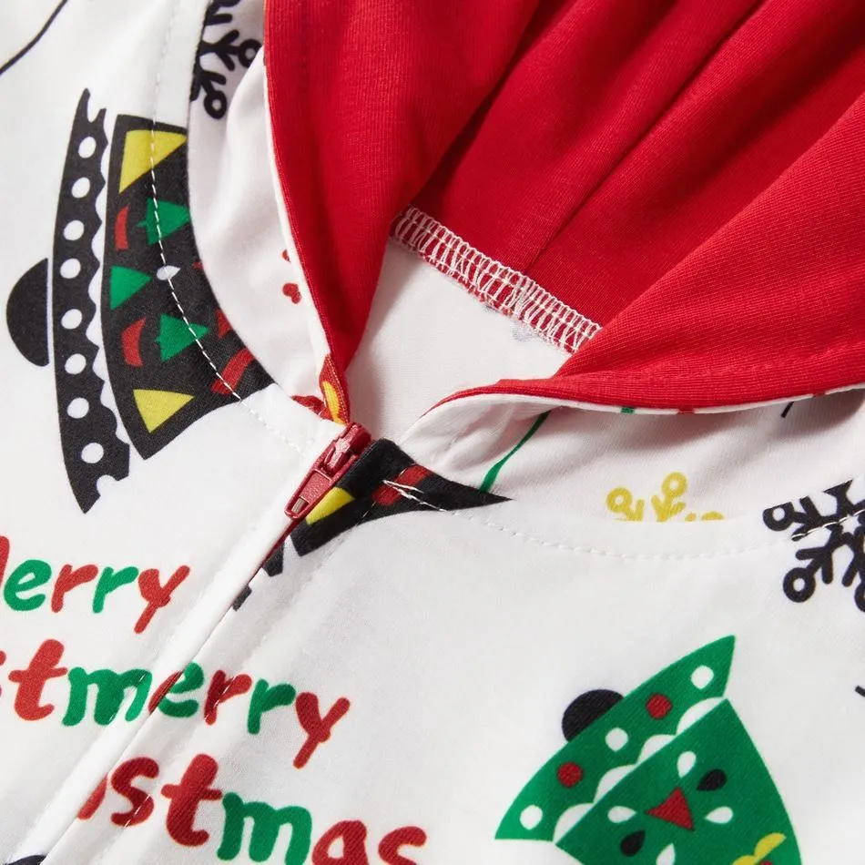 Christmas Bells Print Hooded Onesies Matching Pajamas
