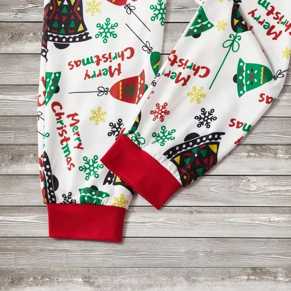 Christmas Bells Print Hooded Onesies Matching Pajamas