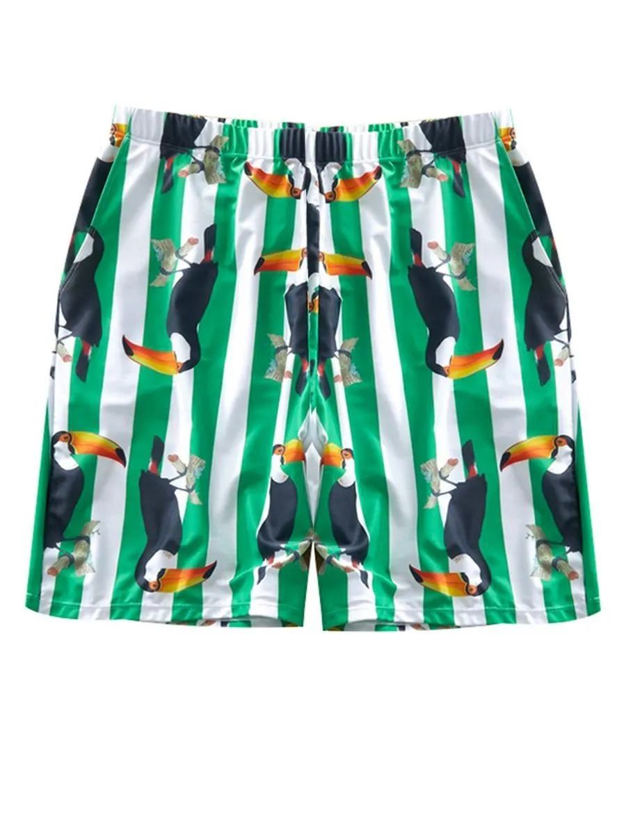 Dad and Son Bird Stripe Swimming Trunks Family Matching