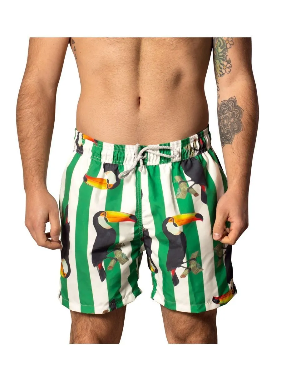 Dad and Son Bird Stripe Swimming Trunks Family Matching