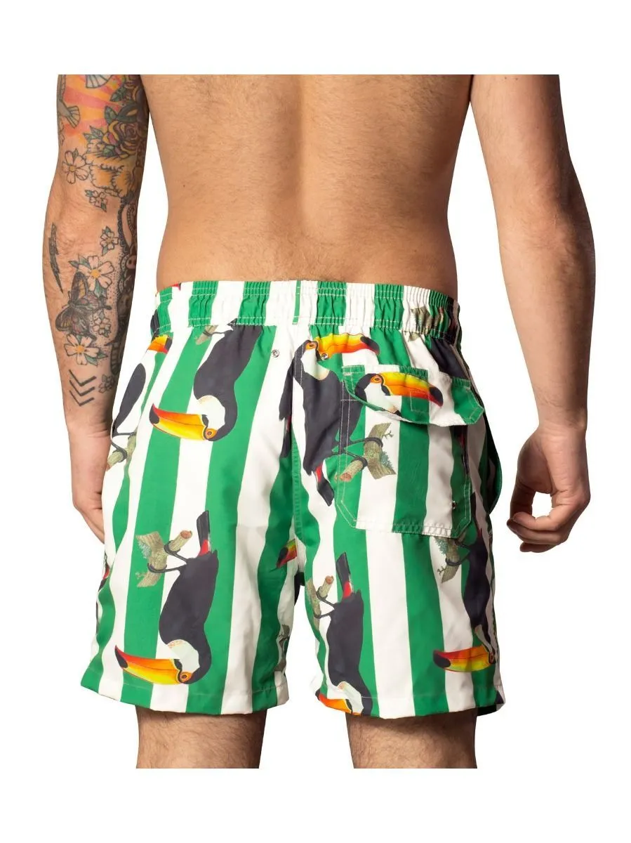 Dad and Son Bird Stripe Swimming Trunks Family Matching