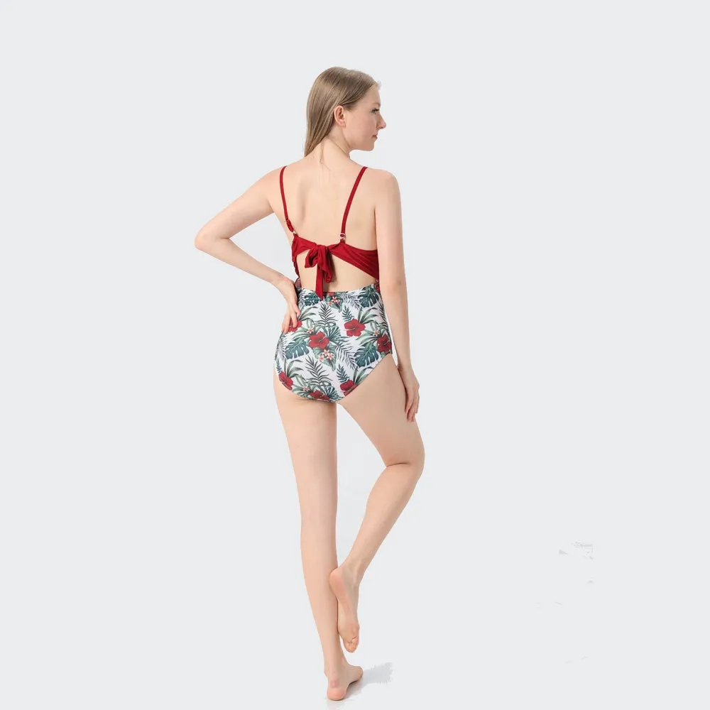 Family Matching Red Flower Printed Swimsuits
