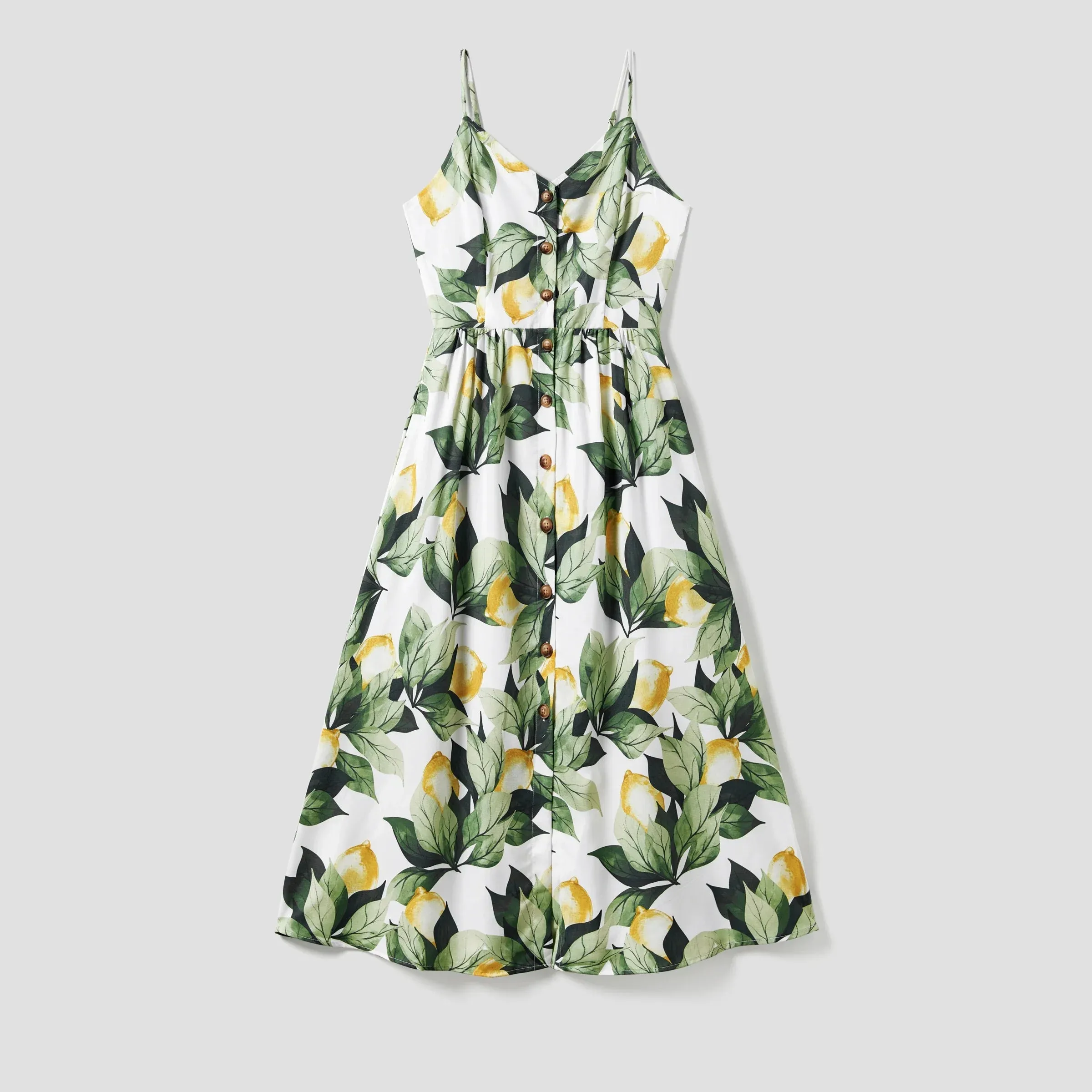 Family Matching T-Shirt and Floral Strap Button Up Dress with Pockets Sets Suitable for Summer Season