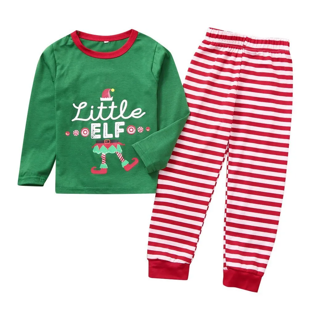 Family Matching What Elf Print Top and Plaid Pants Pajamas Set