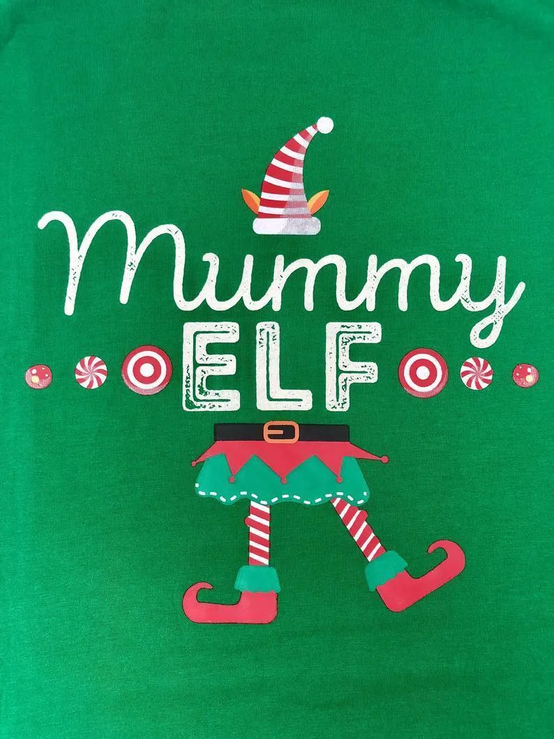 Family Matching What Elf Print Top and Plaid Pants Pajamas Set