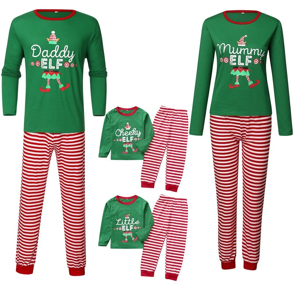 Family Matching What Elf Print Top and Plaid Pants Pajamas Set
