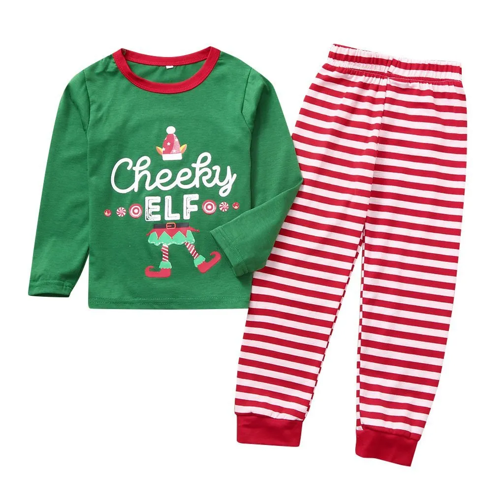 Family Matching What Elf Print Top and Plaid Pants Pajamas Set