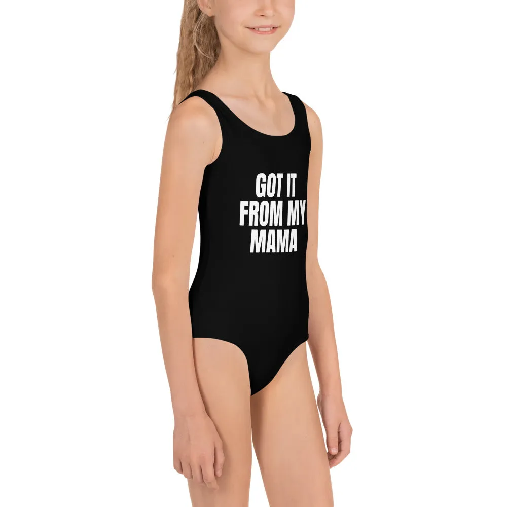 Got It From My Mama Kids Swimsuit, Matching Bathing Suit Mom and Daughter Matching Family Black One-Piece Custom Personalize Swimsuit
