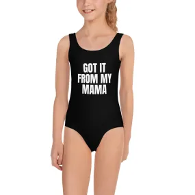 Got It From My Mama Kids Swimsuit, Matching Bathing Suit Mom and Daughter Matching Family Black One-Piece Custom Personalize Swimsuit