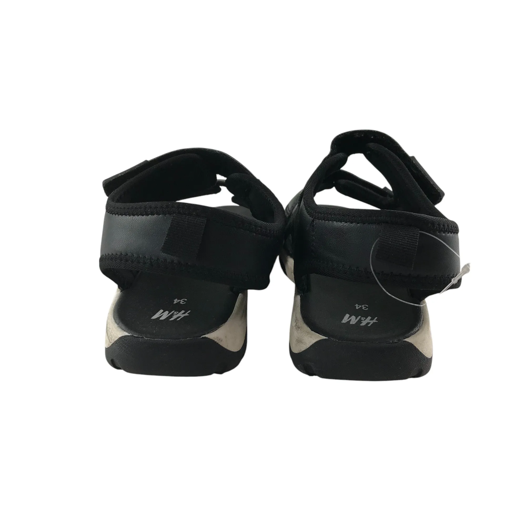 H&M sandals shoe size 2 black plain with hook and loop straps