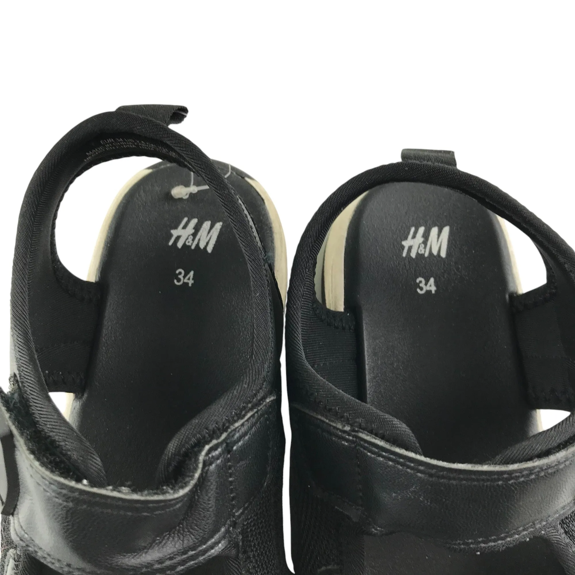 H&M sandals shoe size 2 black plain with hook and loop straps