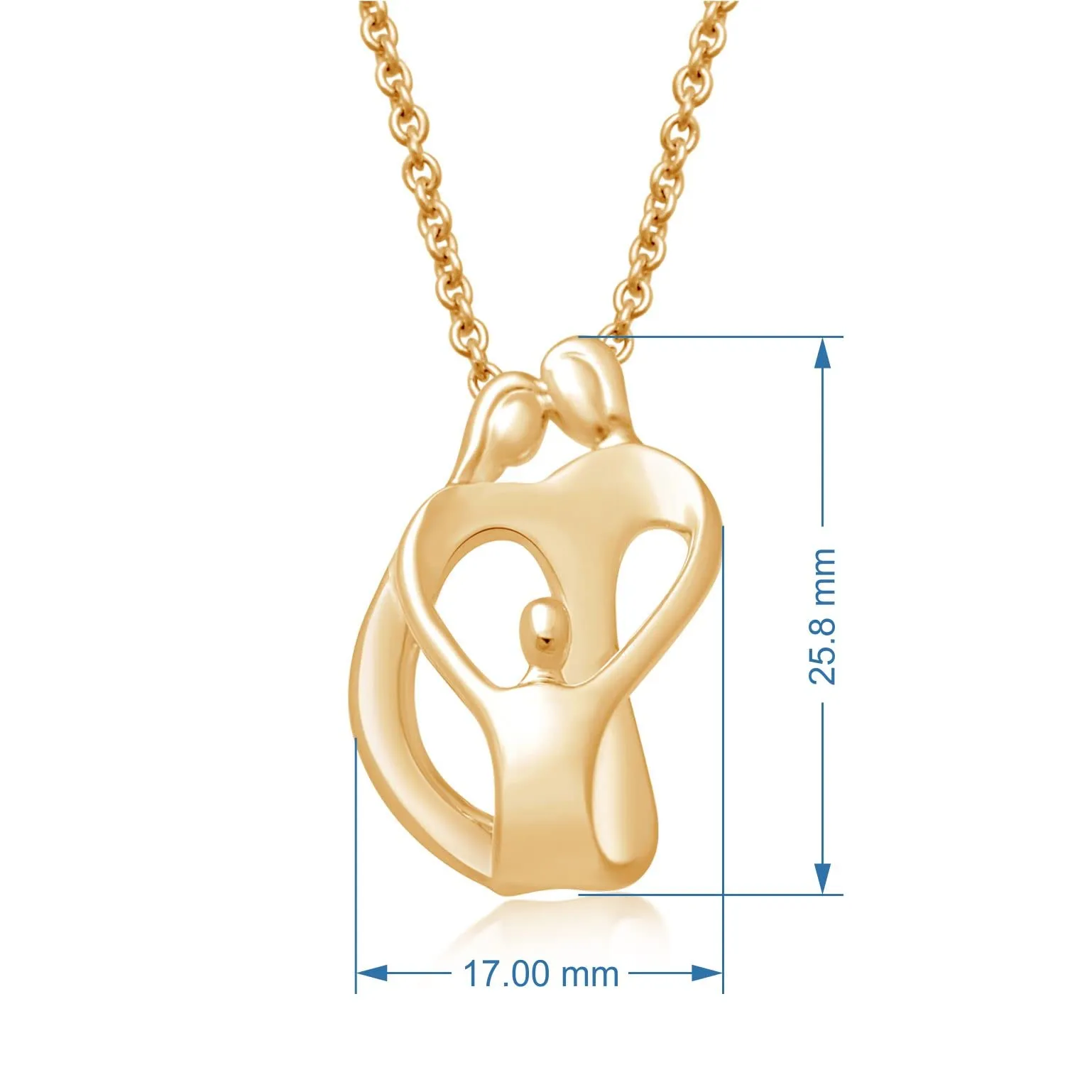 Jewelili 18K Yellow Gold Over Sterling Silver With Parent One Child Family Heart Pendant Necklace