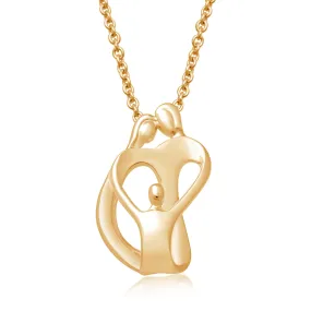 Jewelili 18K Yellow Gold Over Sterling Silver With Parent One Child Family Heart Pendant Necklace