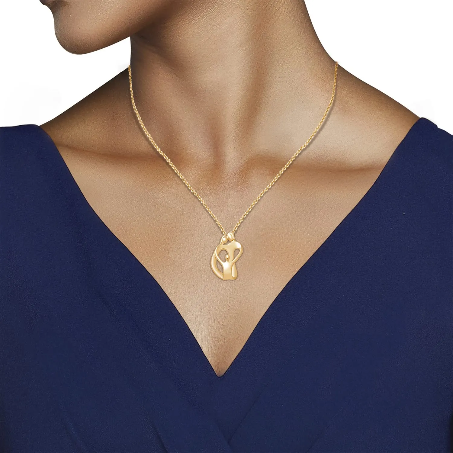 Jewelili 18K Yellow Gold Over Sterling Silver With Parent One Child Family Heart Pendant Necklace
