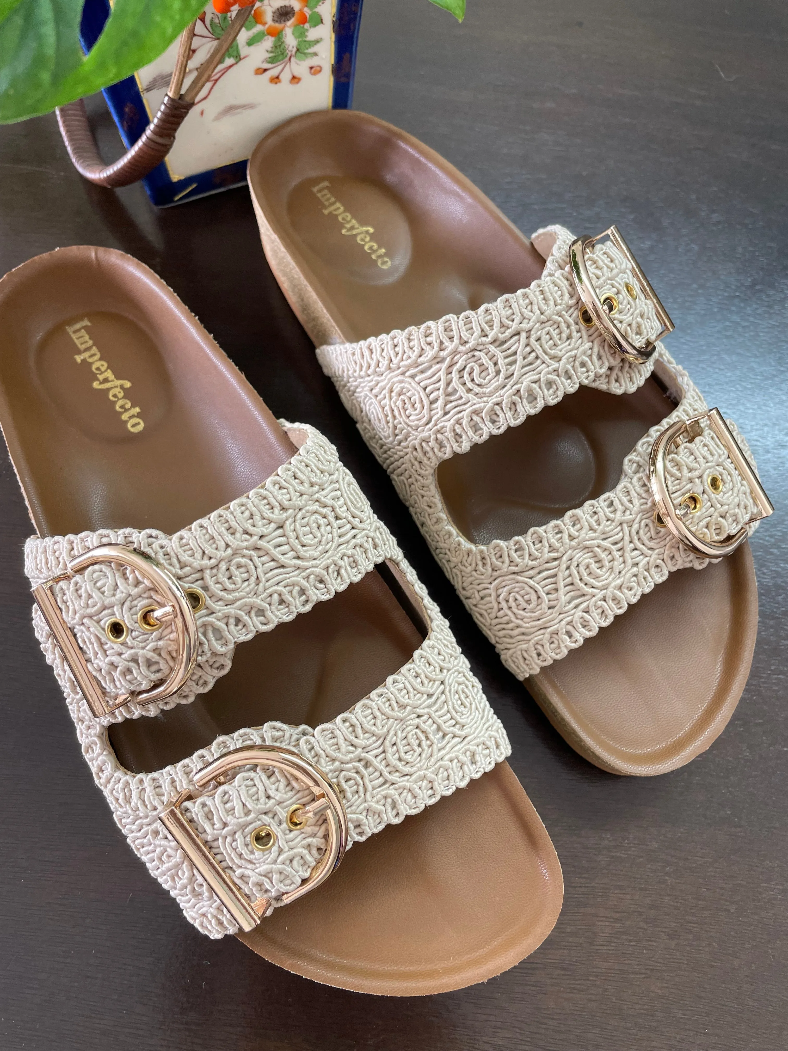 Kendal Raffia Two Strap Sliders