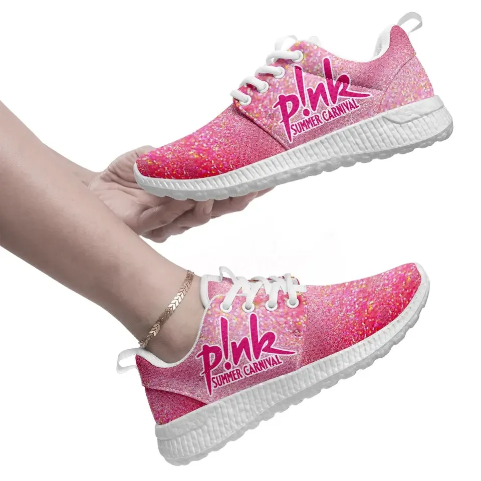 Luxury Gifts,Personalized Shiny Mesh Sneakers, Custom Pink/Heart Design Shoes, Walking Shoes