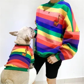 Matching Family Clothes For Pet And Owner Rainbow Stripes With Cartoon Giraffe