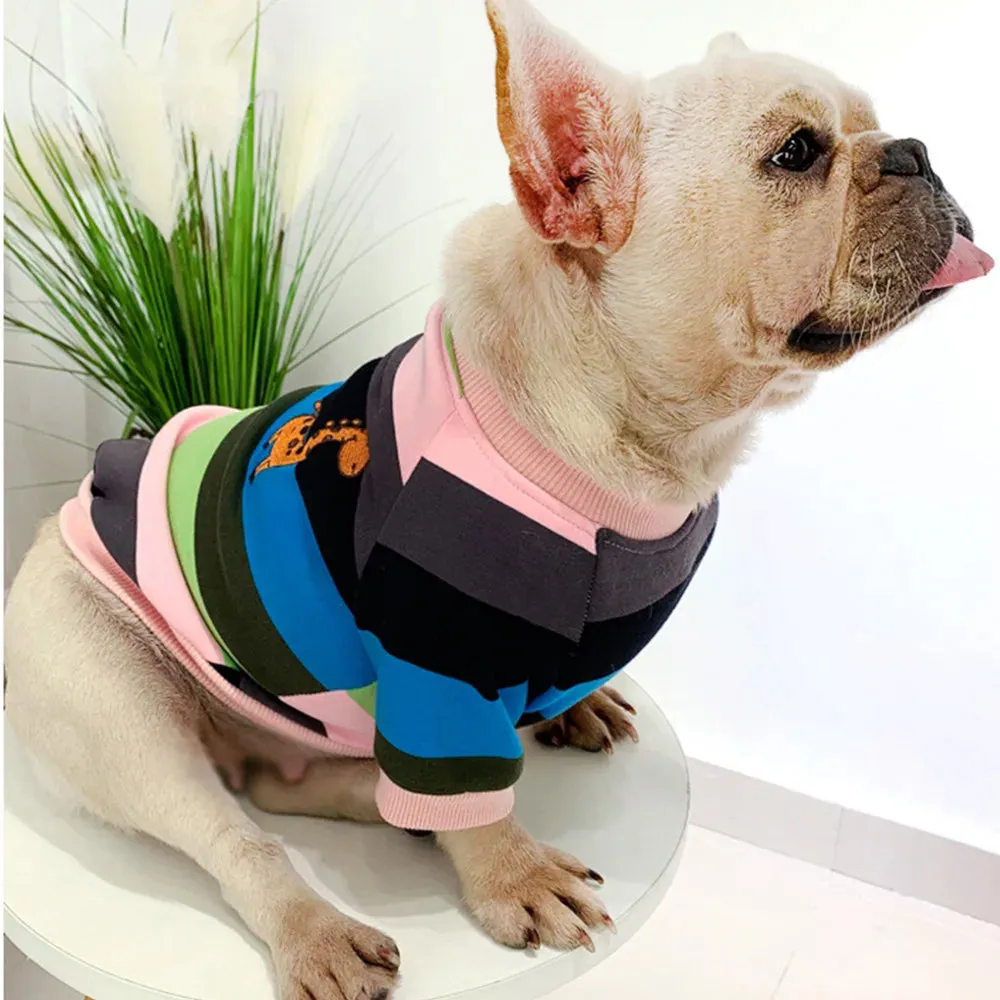 Matching Family Clothes For Pet And Owner Rainbow Stripes With Cartoon Giraffe