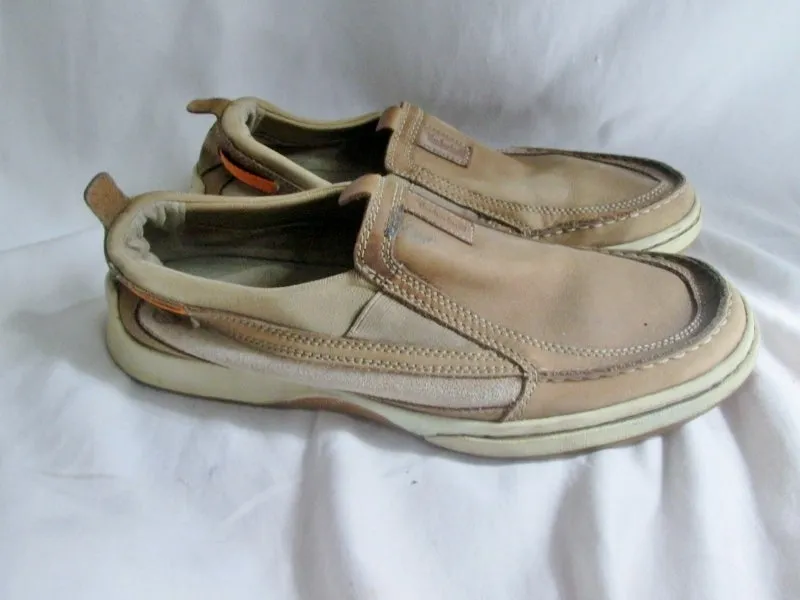 Mens Timberland 74560 Brown Leather Slip On Stitched Toe Loafer  Shoe 10 BEIGE TAUPE