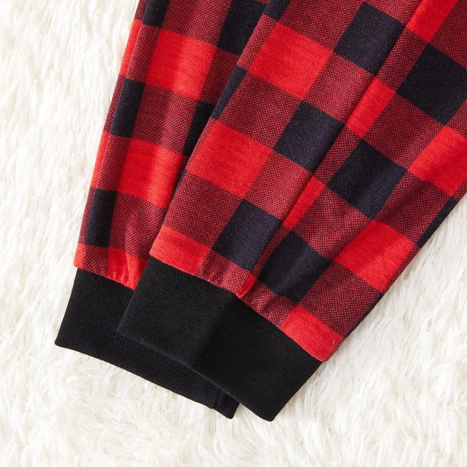 Merry Christmas Antler Contrast top and Plaid Pants Family Matching Pajamas Set