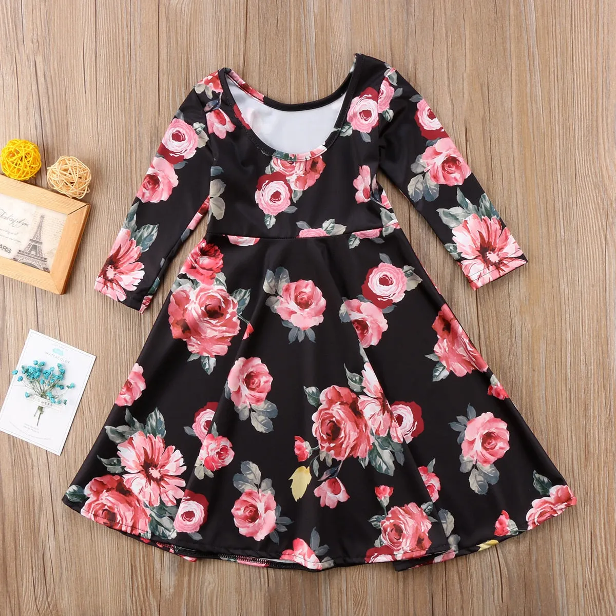 Mommy and Me-Family Matching Mother Daughter Floral Party Long Sleeve Dresses