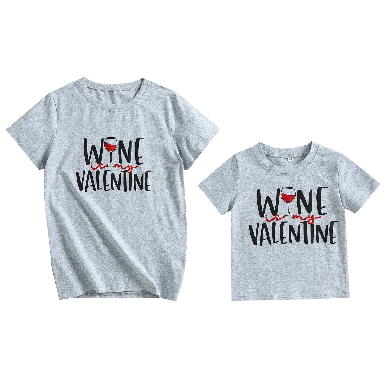 Mommy and Me Matching Wine Glass Letter Print Short Sleeve