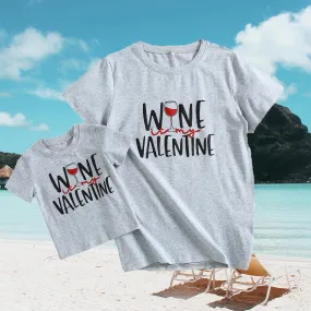Mommy and Me Matching Wine Glass Letter Print Short Sleeve