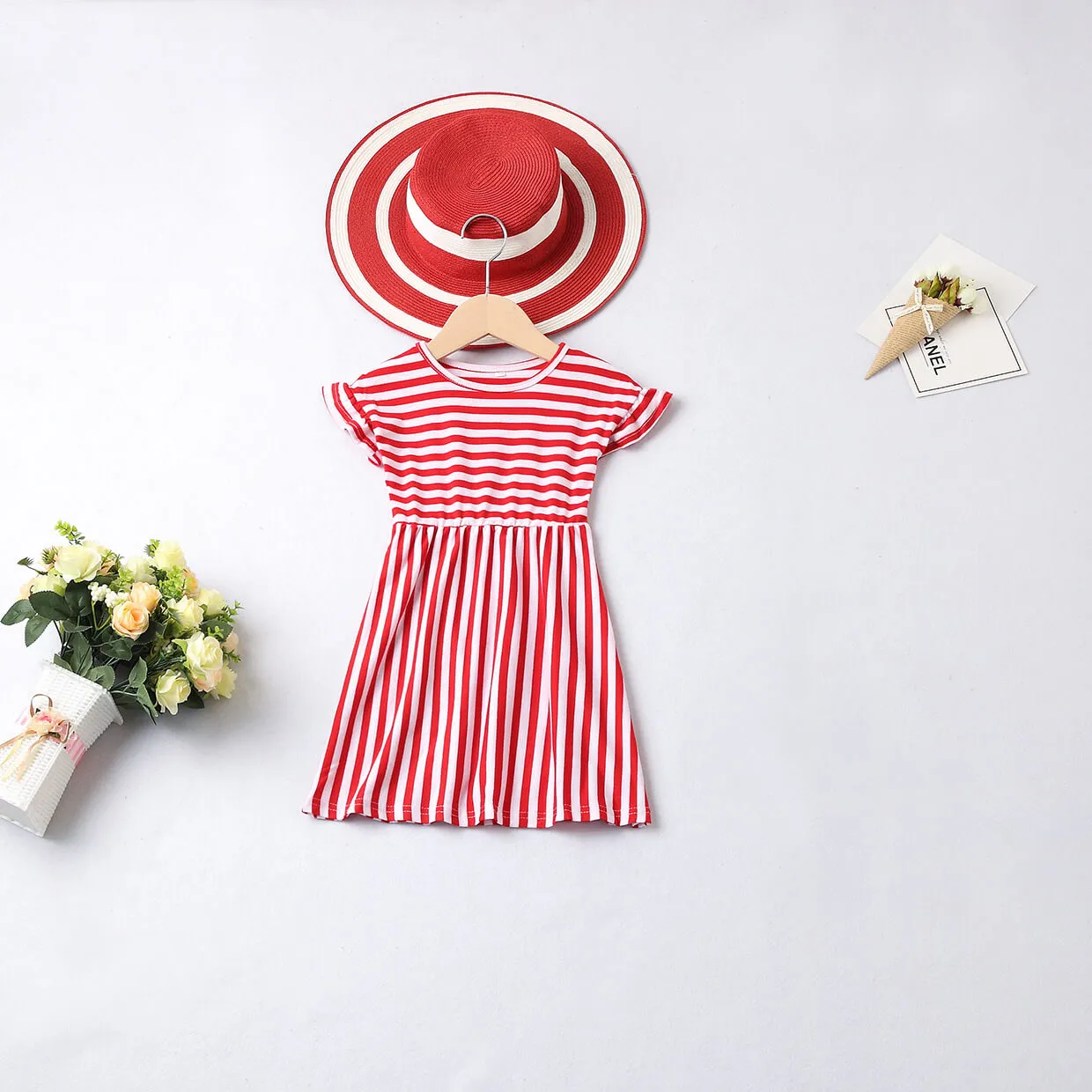 Mommy and Me-Mother Daughter Dresses Family Look Matching Outfits Summer Striped Dress