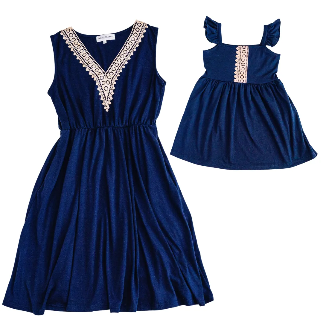 Navy & Lace Mommy & Me Dresses
