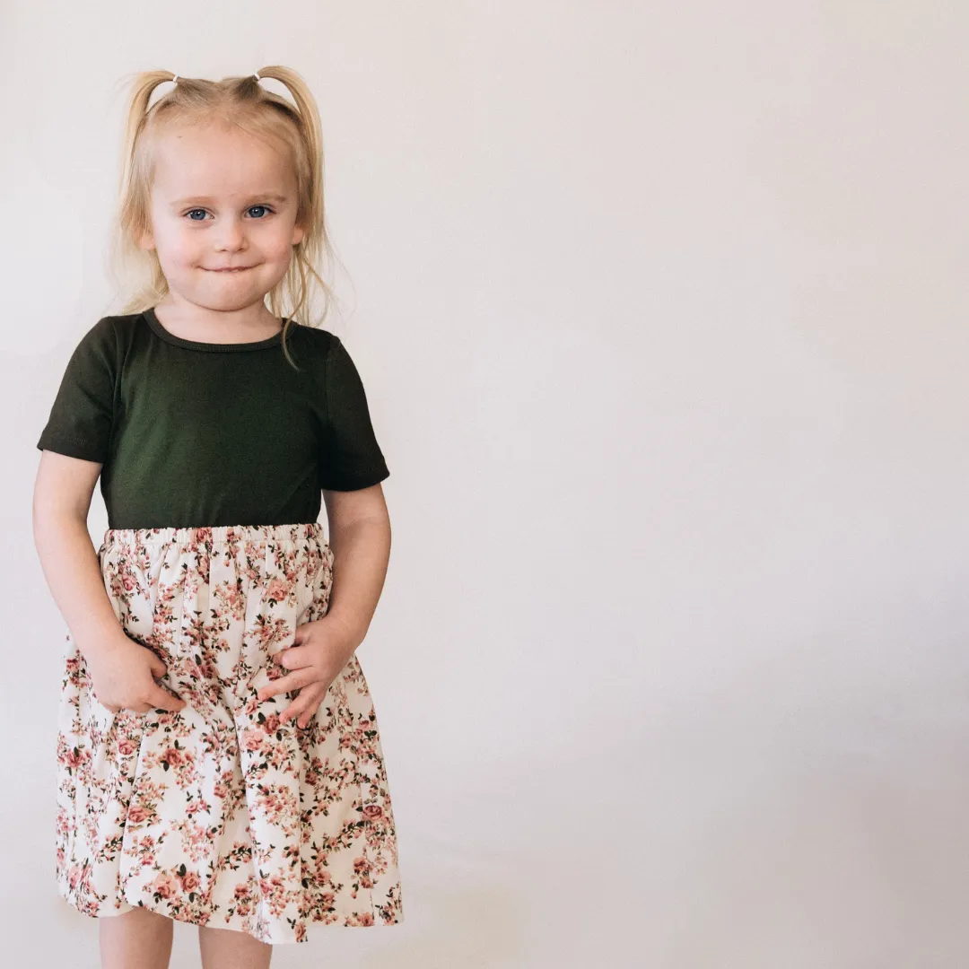 Olive Green Floral Dress