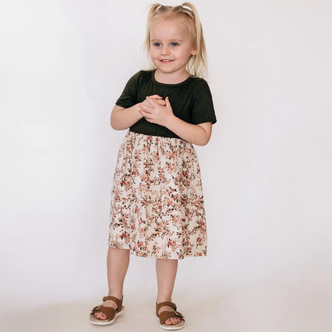 Olive Green Floral Dress