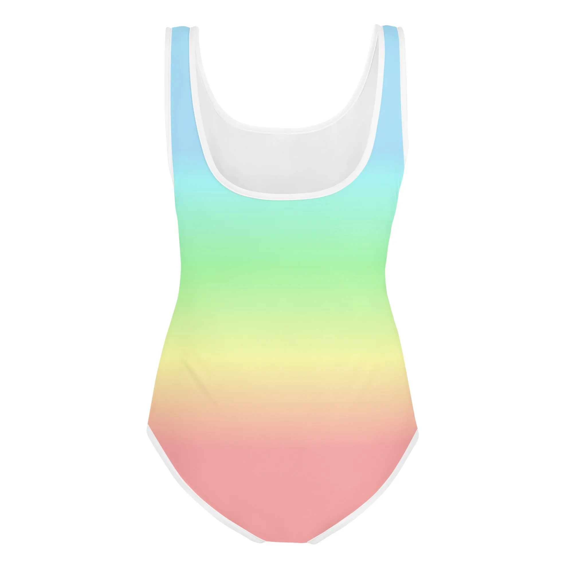 Pastel Rainbow Girls Swimsuits, Colorful Ombre Tie Dye Kids Jr Junior Tween Teen One Piece Bathing Suit Young Swimwear