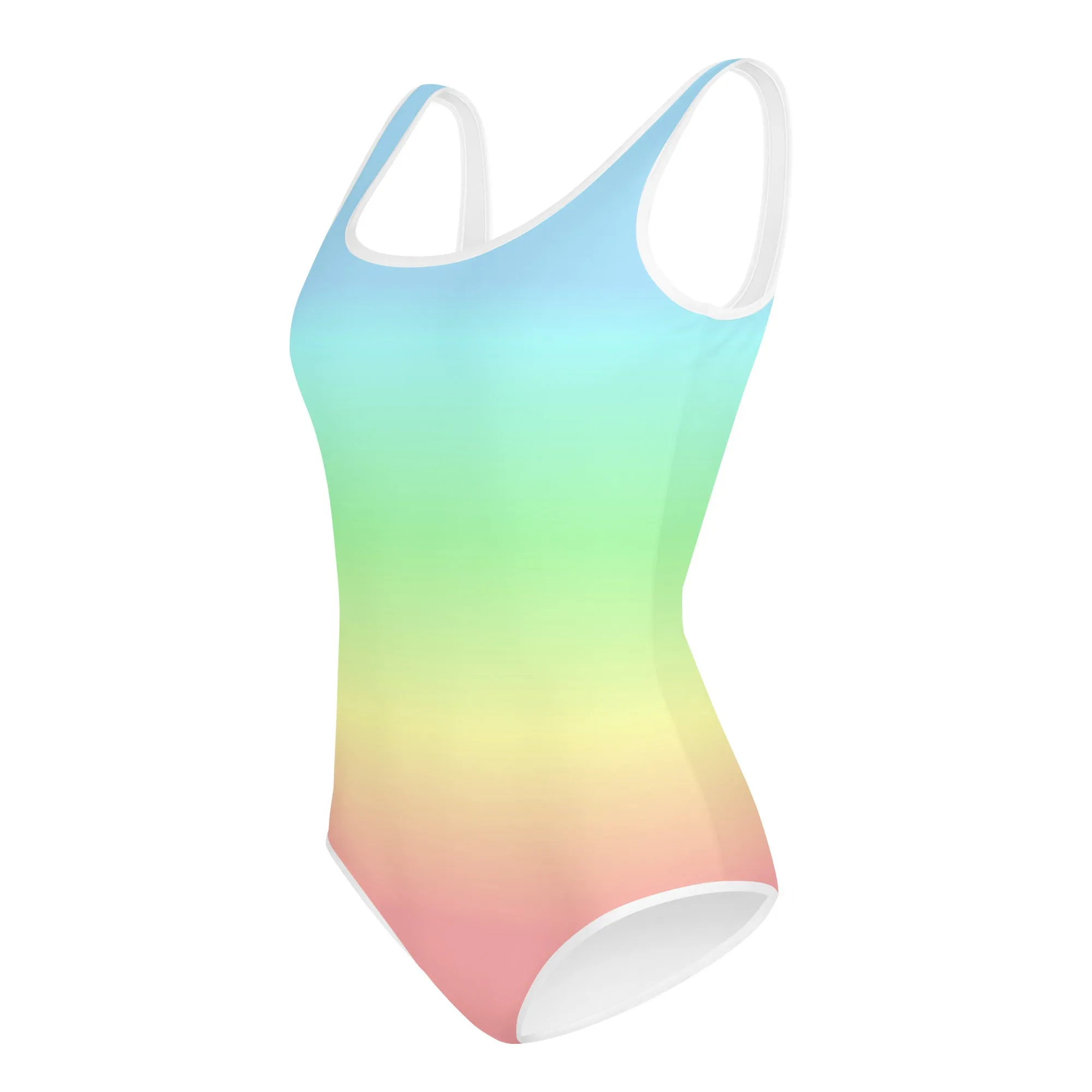 Pastel Rainbow Girls Swimsuits, Colorful Ombre Tie Dye Kids Jr Junior Tween Teen One Piece Bathing Suit Young Swimwear