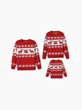 Reindeer And Snowflake Print Family Matching Sweaters Reindeer And Snowflake Print Family Matching Sweaters