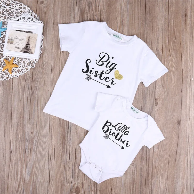 Summer Family Matching Big Sister Little Brother Toddler Kids  Romper  T-shirt